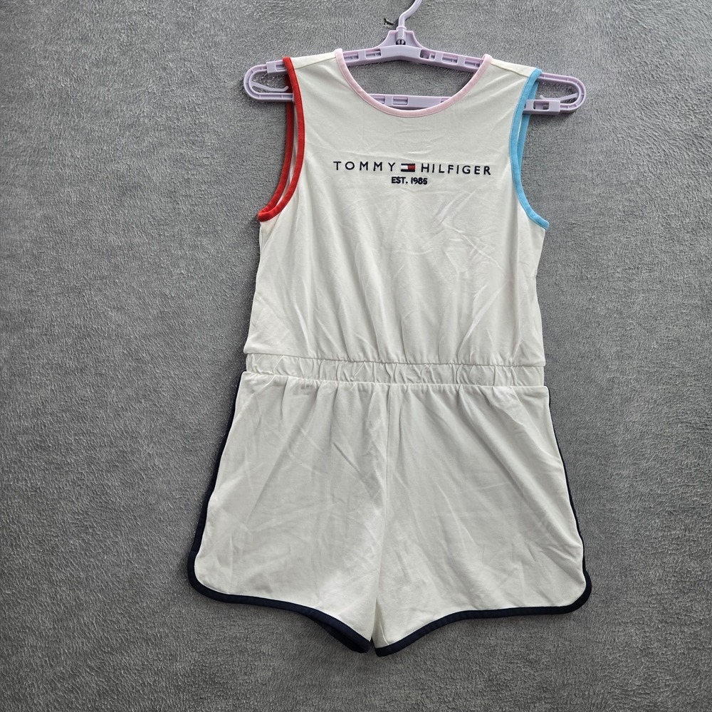 Tommy Hilfiger Girls Romper XL (16) White Embroidered Logo Text NWT